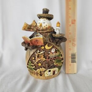 Roman Snowman Resin Carved Figurine Santa Sleigh Scene Christmas Decor 7.5 Inch